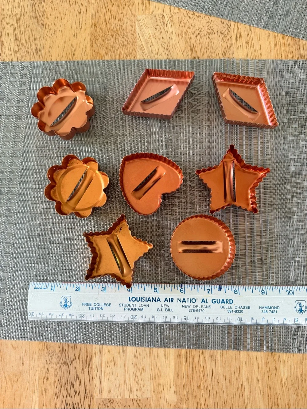 Vintage Copper Cookie Cutters Lot of 8 Mini Fluted Edge Shapes with Handles